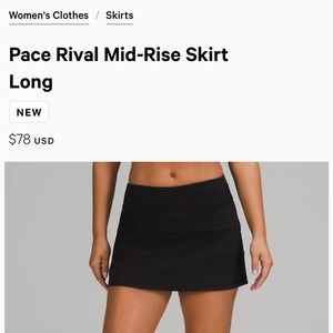 Lululemon Pace Rival Skirt Black - 4 Tall